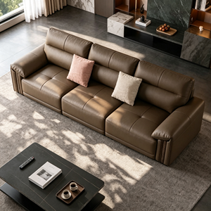 Modern Genuine Leather Three Seat Sofa <b>Bed</b> with <b>Padded</b> Arms Tight Back Upholstered Design for Living Room - Product Image 3