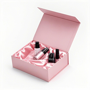 Carton à rabat de luxe fait main sur mesure en usine emballage de boîte-cadeau recyclable en papier <span class=keywords><strong>rose</strong></span> à fermeture magnétique avec doublure en satin de soie - Product Image 1