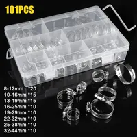 101 pièces en acier inoxydable collier de serrage réglable à vis sans fin pince 8-44mm pinces de tuyau colliers de serrage automobile pince fixe outil + clé