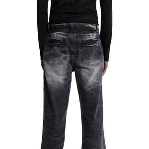 Vaqueros negros de moda para hombre, corte slim, acampanados, desgastados y con pliegues pronunciados - Product Image 3