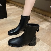 Nouvelles Bottines Courtes Ajustées Femme 2026 à Bout Carré, Talon Carré, Élastiques, Fermeture Éclair Arrière, OEM