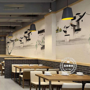 Encre de Chine Paysage Peinture Hôtel Papier Peint Eau Ville Fond Papier Peint Hot <span class=keywords><strong>Pot</strong></span> Restaurant Chambre Privée Décoration Murale - Product Image 3