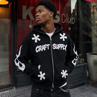 Sweat à capuche zippé personnalisé 460 GSM pour homme, délavage acide, impression sérigraphiée, épaules tombantes, fermeture éclair intégrale, cordon de serrage, poche kangourou, fabricant OEM ODM