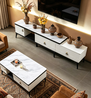 Ensemble table basse et meuble TV en pierre frittée moderne, multifonctionnel, pour villa et appartement, mobilier de salon de luxe, meuble TV sur mesure