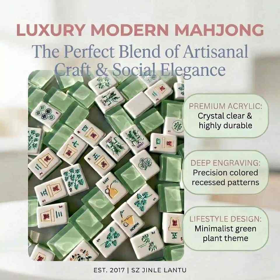 Luxury Modern Plants Theme Green American Mahjong Tiles Engraved 3 ...