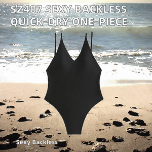 Traje de Baño Entero Negro con Tirantes Finos, Monokini Triangular sin Espalda, de Secado Rápido, Nailon y Spandex, para Playa - Product Image 2
