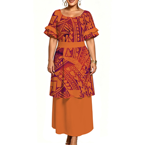 Conjunto de Dos Piezas Personalizable con Estampado Tribal Étnico de la Isla Oceánica Tapa, Blusa Holgada de Manga Corta con Volantes para Mujer - Product Image 4