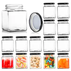 Empty Square 50ml 100ml 150ml 200ml Square Canning Glass Jar With Black Airtight Lids For Wedding Favor