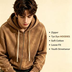 Cardigan Sweatshirt Homme Personnalisé pour l'Automne, Coupe Oversize Unie, Fermeture Éclair Double Sens, Style Boxy, Effet Délavé - Product Image 5