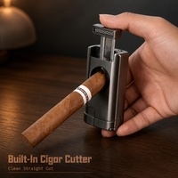 Briquet à cigares classique avec logo, flamme bleue gonflable coupe-vent, triple flamme, coffret cadeau, ciseaux à découper les cigares, combustible au butane, durable