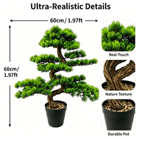 Bonsaï artificiel raffiné en pin de 60 cm, faux arbre nuageux avec base pour la décoration de bureau, de réception, d'étagère ou de table d'appoint