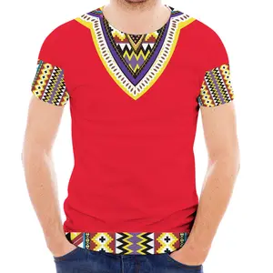 Kaus Pria Motif Merah Musim Panas, Kaus Lengan Pendek Ankara Kente Dashiki Mode Amerika 2021, Pakaian Pria Afrika Baru