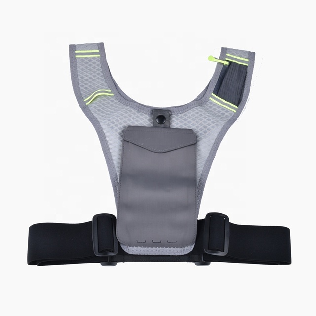 Reflective Adjustable Marathon Chest Running Vest Mobile Phone Holder With Light Pockets Backpack for Outdoor Sports