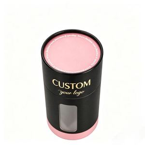Custom Black Pink Paper Tube Cosmetic Packaging with Gold <b>Foil</b> Logo and <b>Window</b> Recyclable Cylinder Box - Product Image 4