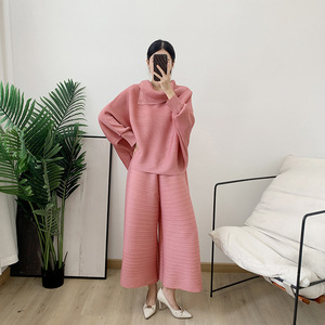 Completo <span class=keywords><strong>da</strong></span> donna Miyake elegante e modesto, blu tinta unita, plissettato, due pezzi, ODM, casual, per <span class=keywords><strong>ufficio</strong></span>, top lungo, spedizione gratuita - Product Image 2