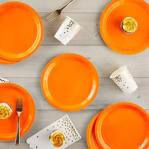 Hot Selling 9 Inches Modern CMYK <b>Neon</b> Orange Disposable Paper Plates Halloween <b>Birthday</b> <b>Party</b> Tableware Factory Decorations - Product Image 2