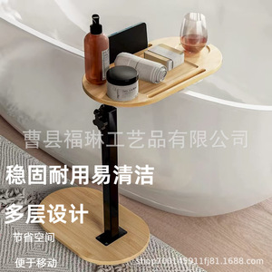 Bamboo Bathroom Shelf With Adjustable Height <b>Stand</b> <b>For</b> Phone <b>Tablet</b> Holder And Storage Rack - Product Image 3