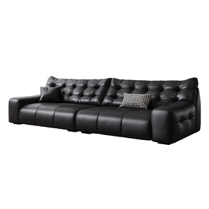 Sofá Italiano Minimalista Black Bear, Sofá de Cuero Genuino de Respaldo Alto con Piel de Vacuno de Primera Calidad, Muebles de Cuero Elegantes para Sala de Estar - Product Image 5