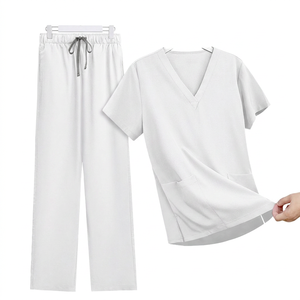 Conjunto de uniforme médico unisex morado con cuello en V y pantalón, logotipo personalizado, tela Dobby, detección de agujas - Product Image 5