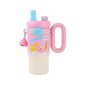 Gobelet isotherme en acier inoxydable de 850 ml avec poignée lapin de dessin animé mignon, tasse à paille portable pour enfants, mug de voyage – En stock - Product Image 2