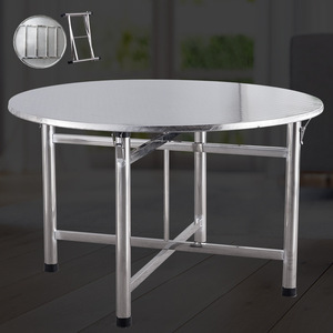 Stainless Steel <b>Folding</b> Round <b>Table</b> 120Cm Outdoor Use Foldable Industrial Design For BBQ Banquet - Product Image 1