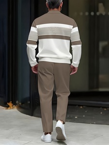 Conjunto Deportivo Casual a Rayas Blancas y <span class=keywords><strong>Caqui</strong></span> para Hombre |   Camiseta de Manga Larga con Cuello Redondo y Media Cremallera a la Moda y Cómoda de Corte Holgado - Product Image 2