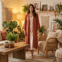 Ensemble robe et kimono bohème à franges en satin pour femme, tenue décontractée à manches longues