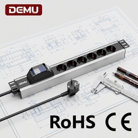 PDU rack 1,5U 6 prises Schuko 2P avec disjoncteur 16A 250V 4000W en aluminium et plastique pour armoire serveur CE RoHS DEMU