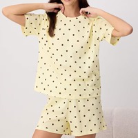 Logo personnalisé, vente en gros, t-shirts à manches courtes à pois pour femmes, shorts, ensemble 2 pièces, vêtements pour femmes, ensembles pour femmes