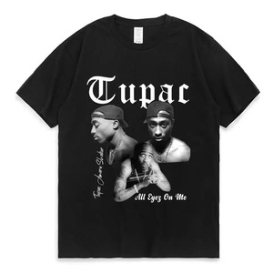 T-shirt in Cotone Unisex Stile Hip-hop Streetwear Estivo con Stampa del Rapper <span class=keywords><strong>Tupac</strong></span> 2Pac - Product Image 1