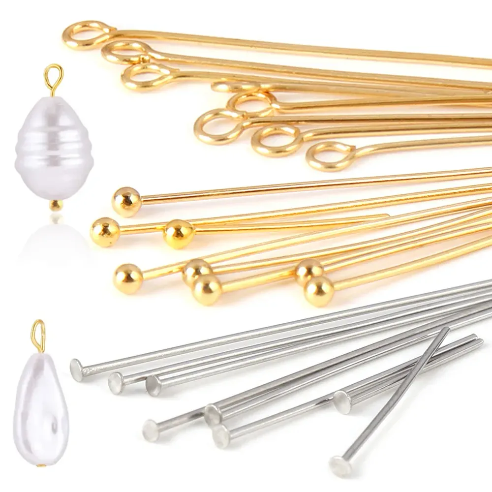 Handcrafts Accessories 100pcs/Lot Ball Flat Head Eye Head Pins Gold Plated Headpins For Jewelry Findings Making DIY Supplies