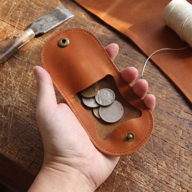 Custom Brand Mini Handmade Genuine Leather Open Closure Vintage Full-Grain Cowhide Coin Purse Organizer Compact Unisex 30G