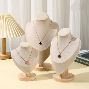 Small <b>Wooden</b> Leather Jewelry, White Necklace, <b>Clothes</b> Hanger, Half Body Portrait Display, Organizer, Mannequin Stand - Product Image 5