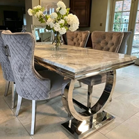 Ensemble de table à manger moderne et abordable de style nordique de la marque Runwood Factory, avec 4 chaises, table à manger en marbre, table à manger ronde