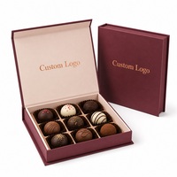 Caja de Regalo Personalizada de 9 Piezas para Trufas de Chocolate, Estilo Libro de Lujo, Magnética, Rígida, con Separadores