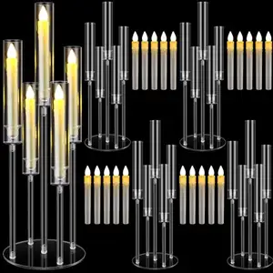 丙烯酸烛台摆件，带发光二极管蜡烛5臂烛台，用于婚礼晚宴壁炉装饰
