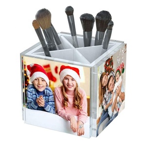 360 Rotating Acrylic Magnetic Pen Holder Picture Photo Frame Pencil Cup Holder White