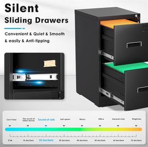 Uchance 2 ngăn kéo dọc Tủ hồ sơ với khóa, đen kim loại Tủ hồ sơ cho nhà văn phòng, phù hợp với A4/Thư/pháp lý treo tập tin - Product Image 5