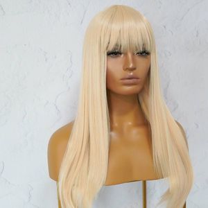 Perruque à <span class=keywords><strong>frange</strong></span> blonde HD sans dentelle, sans colle, <span class=keywords><strong>cheveux</strong></span> raides Remy de qualité 12A, <span class=keywords><strong>cheveux</strong></span> vietnamiens, achat en gros pour femmes - Product Image 1