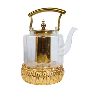 Термостойкий стеклянный октаэдр из боросиликатного стекла под заказ, золотой стальной герметичный вкладыш Teekanne с чайным нагревателем, чайный набор