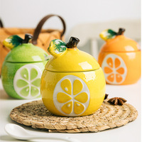 Ensemble de pots à épices en céramique en forme de fruits créatifs et mignons, bouteille à épices, pot à sel, ustensiles de cuisine avec couvercle et cuillère