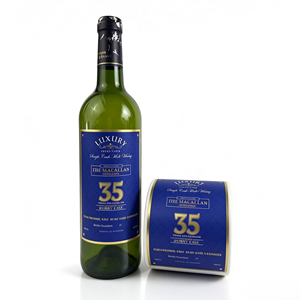 Étiquette autocollante personnalisée de luxe en vinyle imperméable avec dorure à chaud bleue et or pour bouteille de <span class=keywords><strong>whisky</strong></span> <span class=keywords><strong>Macallan</strong></span> 35YO Single Cask Malt Whiskey - Product Image 3