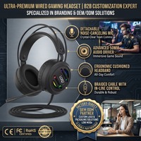 Casque de jeu ODM OEM circum-auriculaire dynamique RGB avec suppression active du bruit, faible latence, commandes tactiles, microphone, fil USB