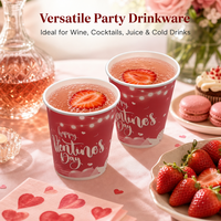Gobelet en papier pour la Saint-Valentin, imprimé cœur rouge et guirlande lumineuse, jetable, pour les amoureux, vaisselle de fête, vente en gros, fournitures en vrac