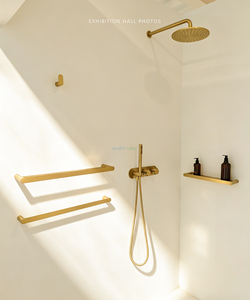 Set <span class=keywords><strong>Doccia</strong></span> di Lusso <span class=keywords><strong>e</strong></span> Rubinetti Miscelatore <span class=keywords><strong>Doccia</strong></span> Bagno <span class=keywords><strong>con</strong></span> Acqua Calda <span class=keywords><strong>e</strong></span> Fredda, Sistema <span class=keywords><strong>Doccia</strong></span> per Hotel, Finitura Oro Spazzolato - Product Image 3