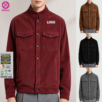 Veste décontractée en velours côtelé pour homme, personnalisable avec logo, couleur unie, coupe ample, simple boutonnage, multi-poches, idéale pour l'hiver – Vente en gros