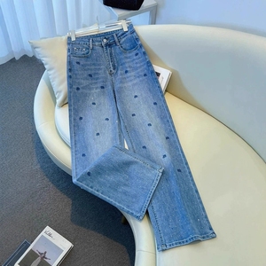 Jeans à <span class=keywords><strong>taille</strong></span> <span class=keywords><strong>haute</strong></span> et jambes larges pour femmes, <span class=keywords><strong>pantalon</strong></span> en denim délavé décontracté pour tous les jours - Product Image 6