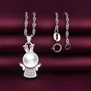 Produttore all'ingrosso di gioielli pregiati angelo 925 <span class=keywords><strong>argento</strong></span> sterling moda ragazza collana pendente di perle - Product Image 2