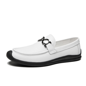 Mocasines de Cuero Genuino <span class=keywords><strong>Blanco</strong></span> para Hombre, Zapatos de Vestir Perforados y Transpirables, Zapatos Casuales para Conducir, Mocasines de Lujo de Piel de Vaca Suave - Product Image 2