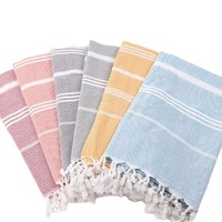 Factory Wholesale Cotton Beach Towel Striped Pattern with Modern Turkish and Tropical Style Embroidered Tassel Logo